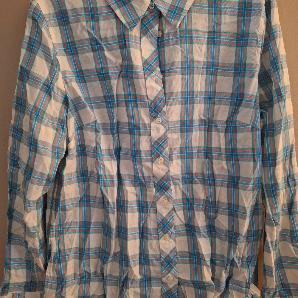Talbots Blue and White Plaid Button Down Shirt